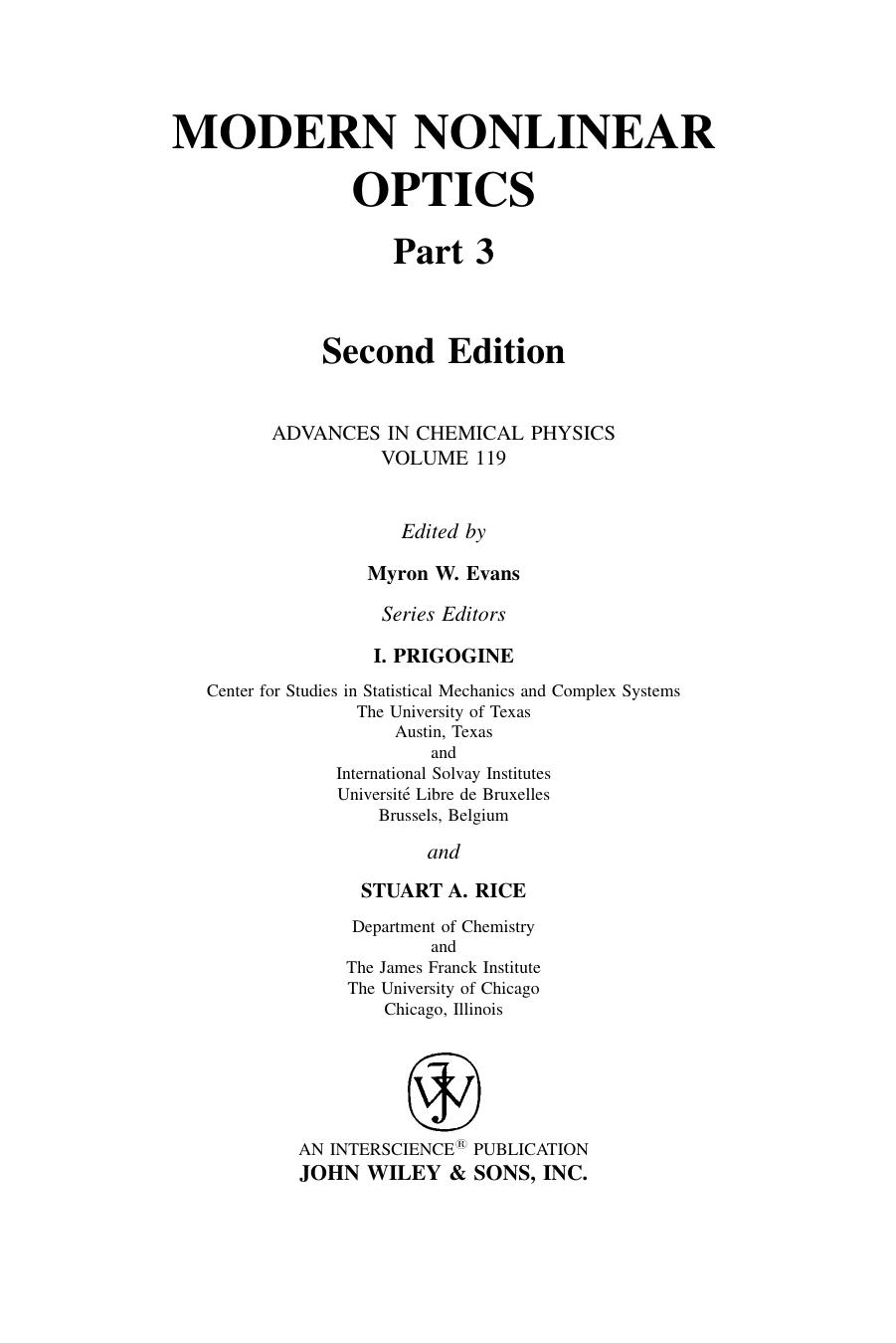 Modern Nonlinear Optics Myron W Evans
