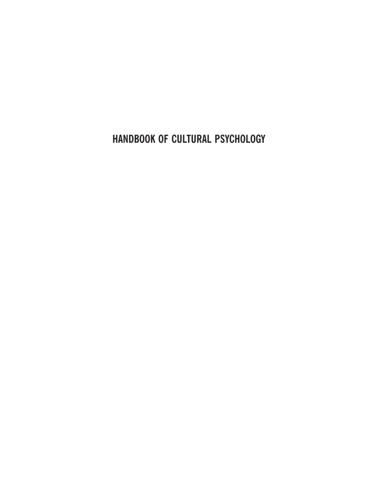 Handbook Of Cultural Psychology Shinobu Kitayama Dov Cohen