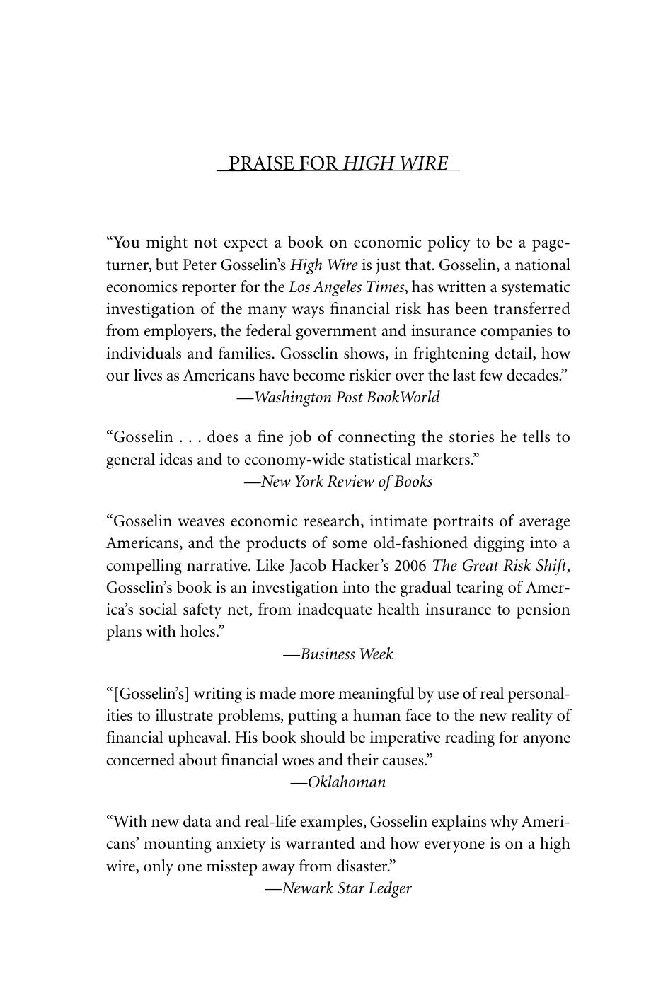 High Wire The Precarious Financial Lives Of American Families Gosselin