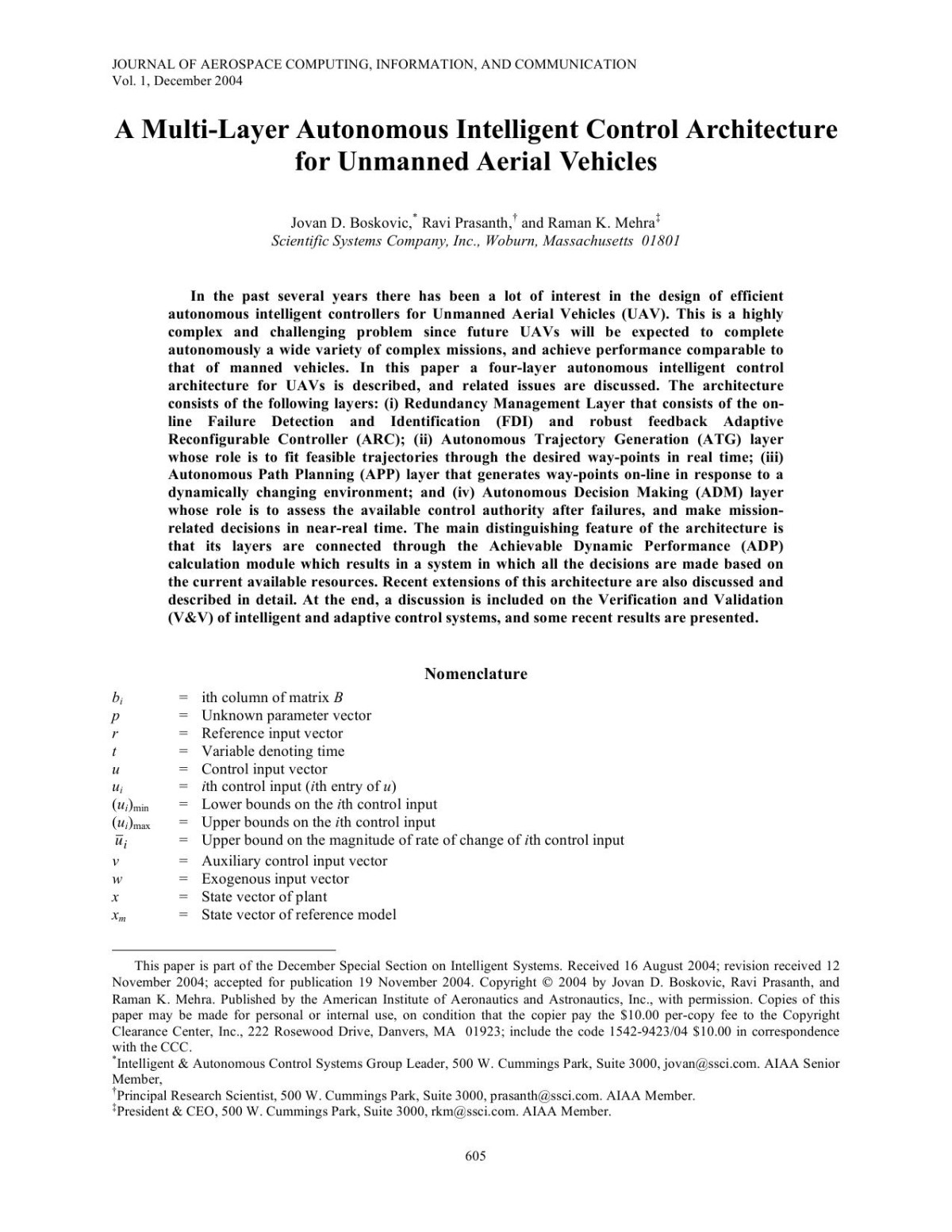A Multilayer Autonomous Intlligent Control Architecture For Unmanned Aerial Vehicles Boskovic