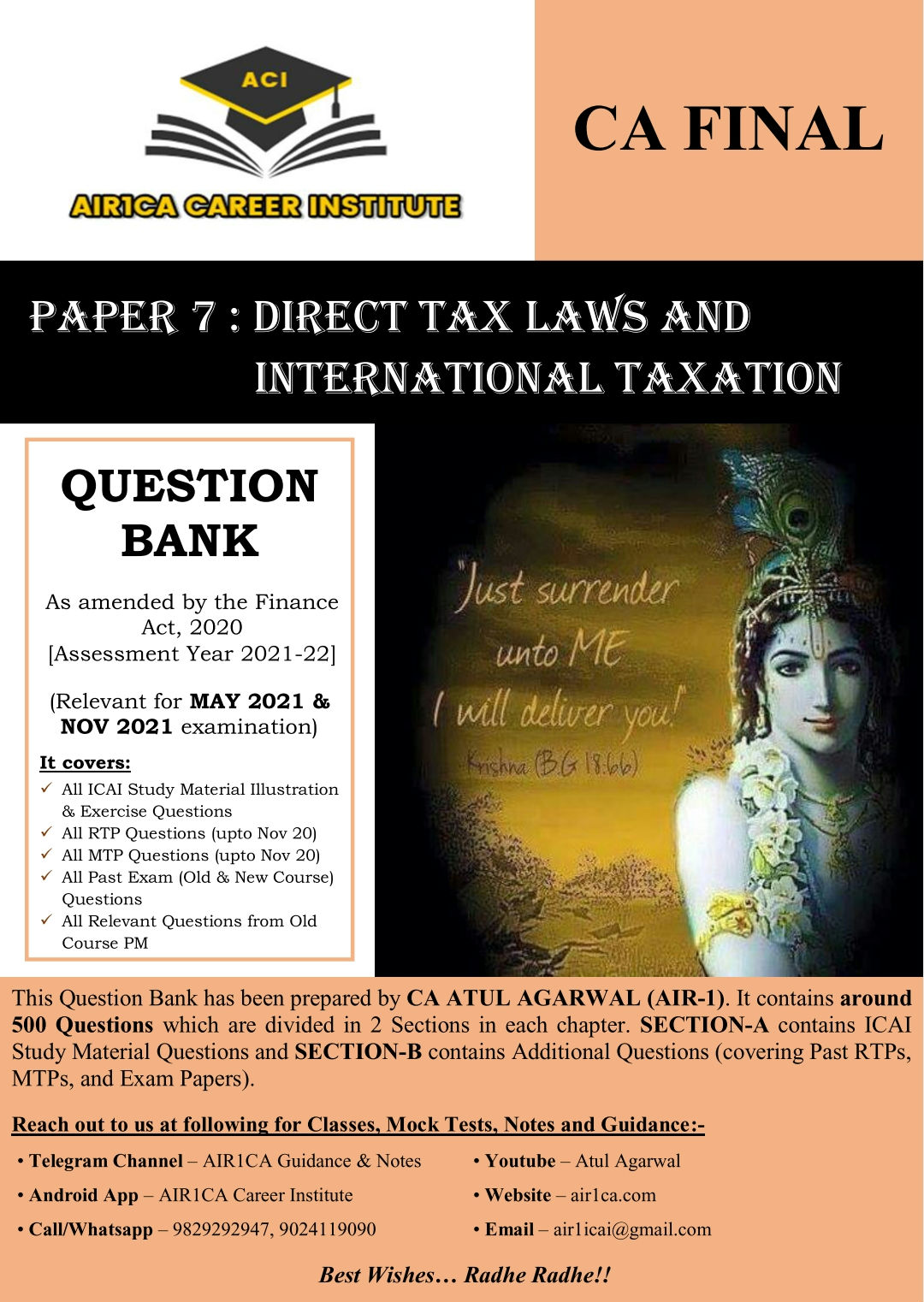 Direct Taxes For Ca Final May Nov 2021 Ay 202021 By Ca Atul Agarwal February 2021 Ca Atul Agarwal
