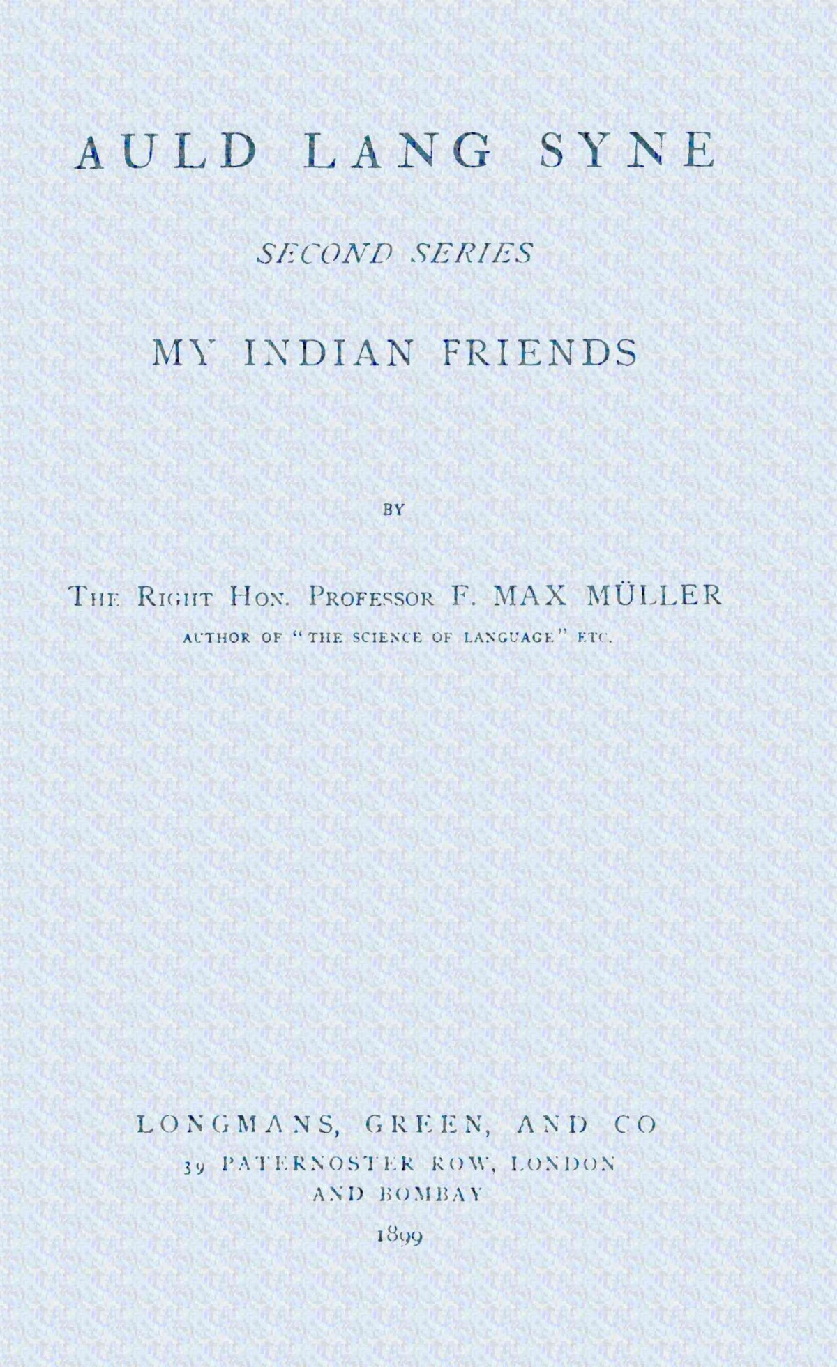 Auld Lang Syne Second Series F Max Mller
