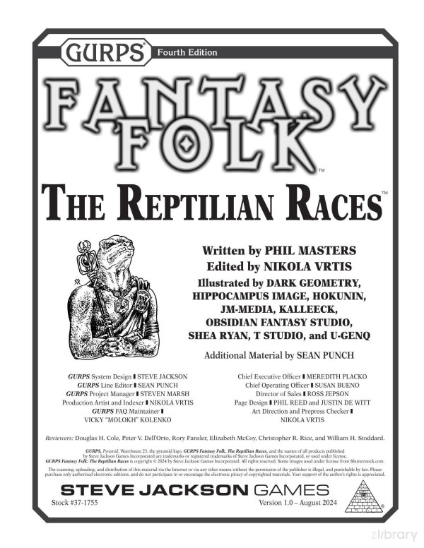Gurps Fantasy Folk The Reptilian Races 1st Edition Phil Masters