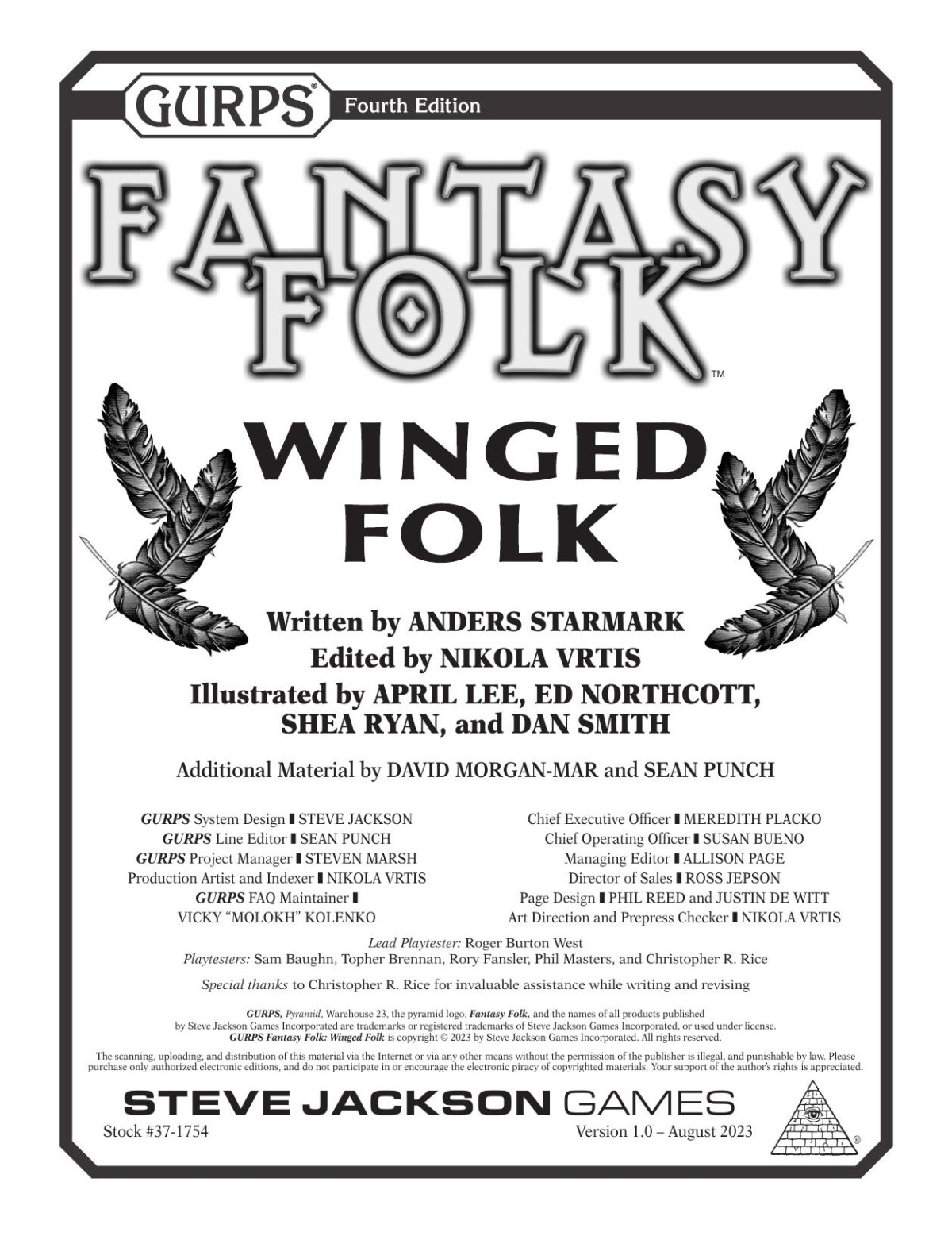 Gurps Fantasy Folk Winged Folk 1st Edition Anders Starmark