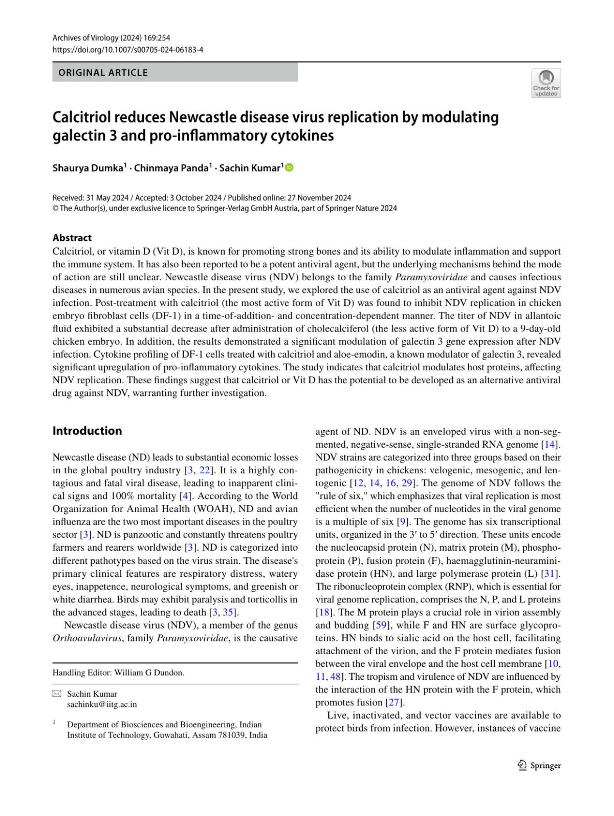 Calcitriol Reduces Newcastle Disease Virus Replication By Modulating Galectin 3 And Proinflammatory Cytokines 254th Edition Shaurya Dumka