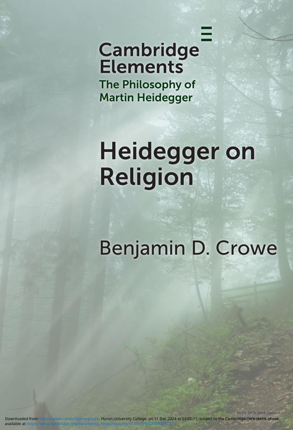 Heidegger On Religion Benjamin D Crowe