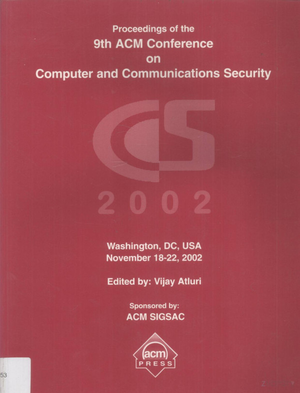 Proceedings Of The 9th Acm Conference On Computer And Communications Security Cs 2002 2002th Edition Vijay Atluri