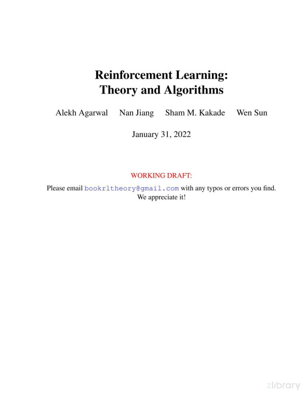 Reinforcement Learning Theory And Algorithms Reprint Edition Alekh Agarwal