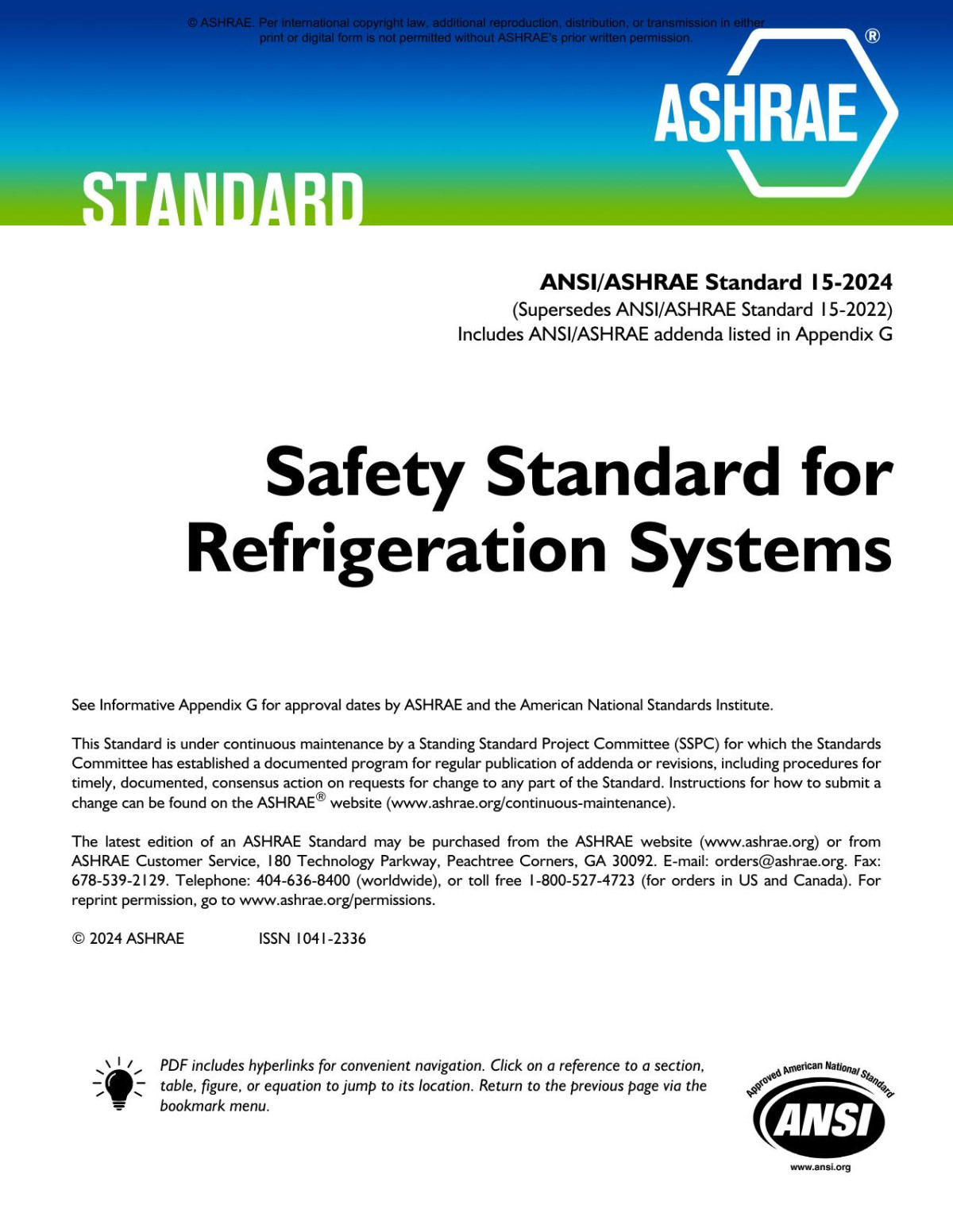 Ansiashrae Standard 152024 Safety Standard For Refrigeration Systems Ashrae
