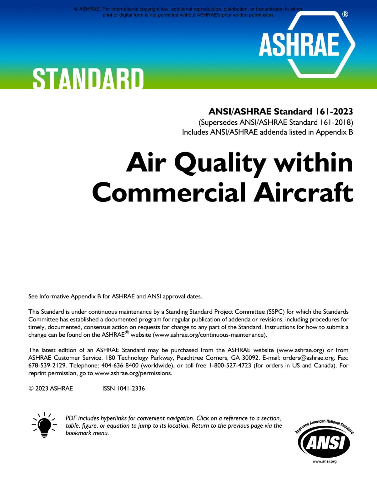 Ansiashrae Standard 1612023 Air Quality Within Commercial Aircraft Ashrae