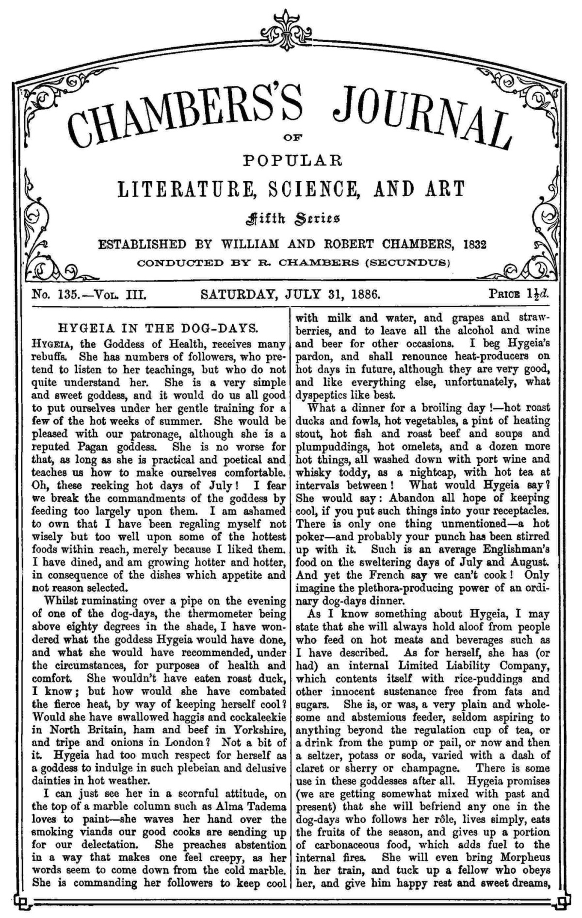 Chamberss Journal Of Popular Literature Science And Art Fifth Series No 135 Vol Iii July 31 1886 Various
