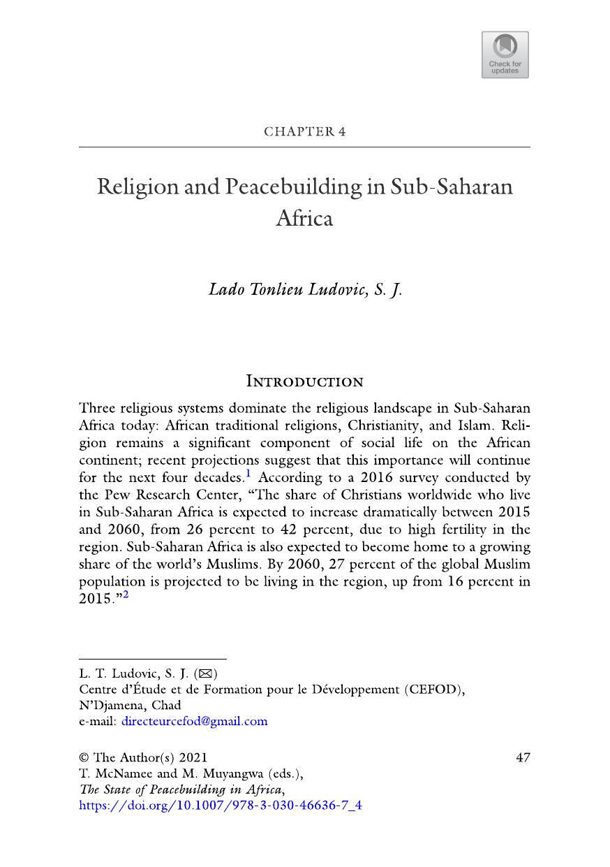 Religion And Peacebuilding In Subsaharan Africa Lado Tonlieu Ludovic