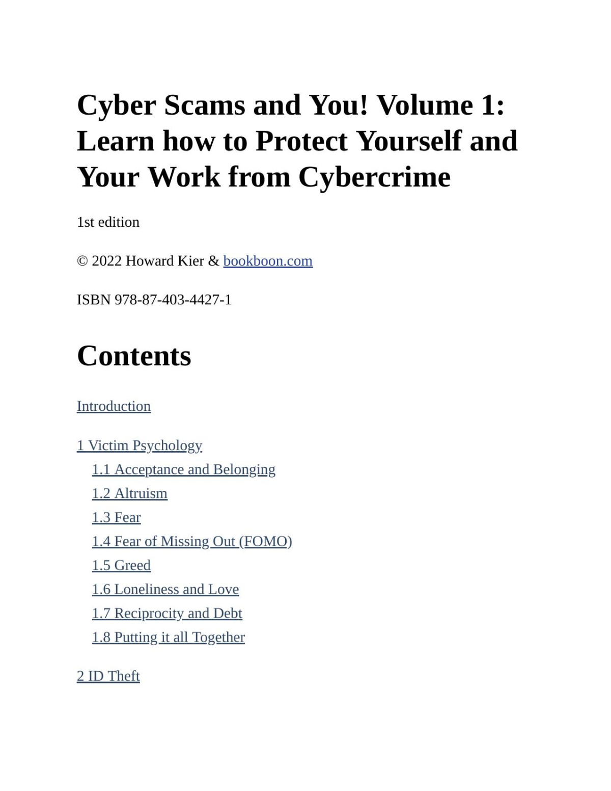 Cyber Scams And You Volume 1 Howard Kier