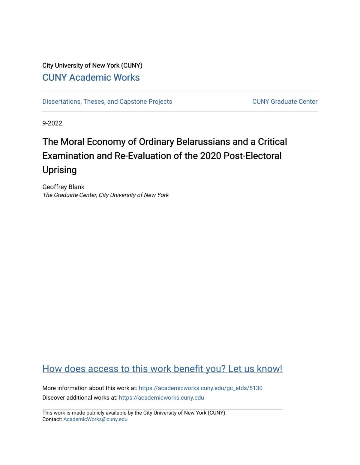 The Moral Economy Of Ordinary Belarussians And A Critical Examination And Reevaluation Of The 2020 Postelectoral Uprising Geoffrey R Blank