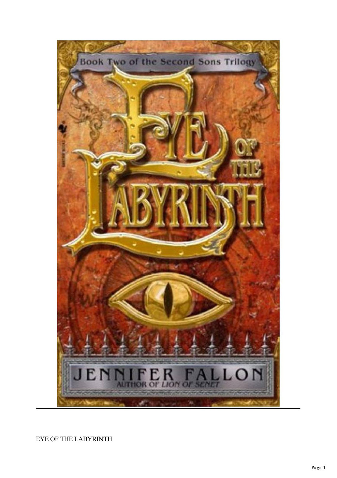 Eye Of The Labyrinth The Second Sons Trilogy Book Two Jennifer Fallon