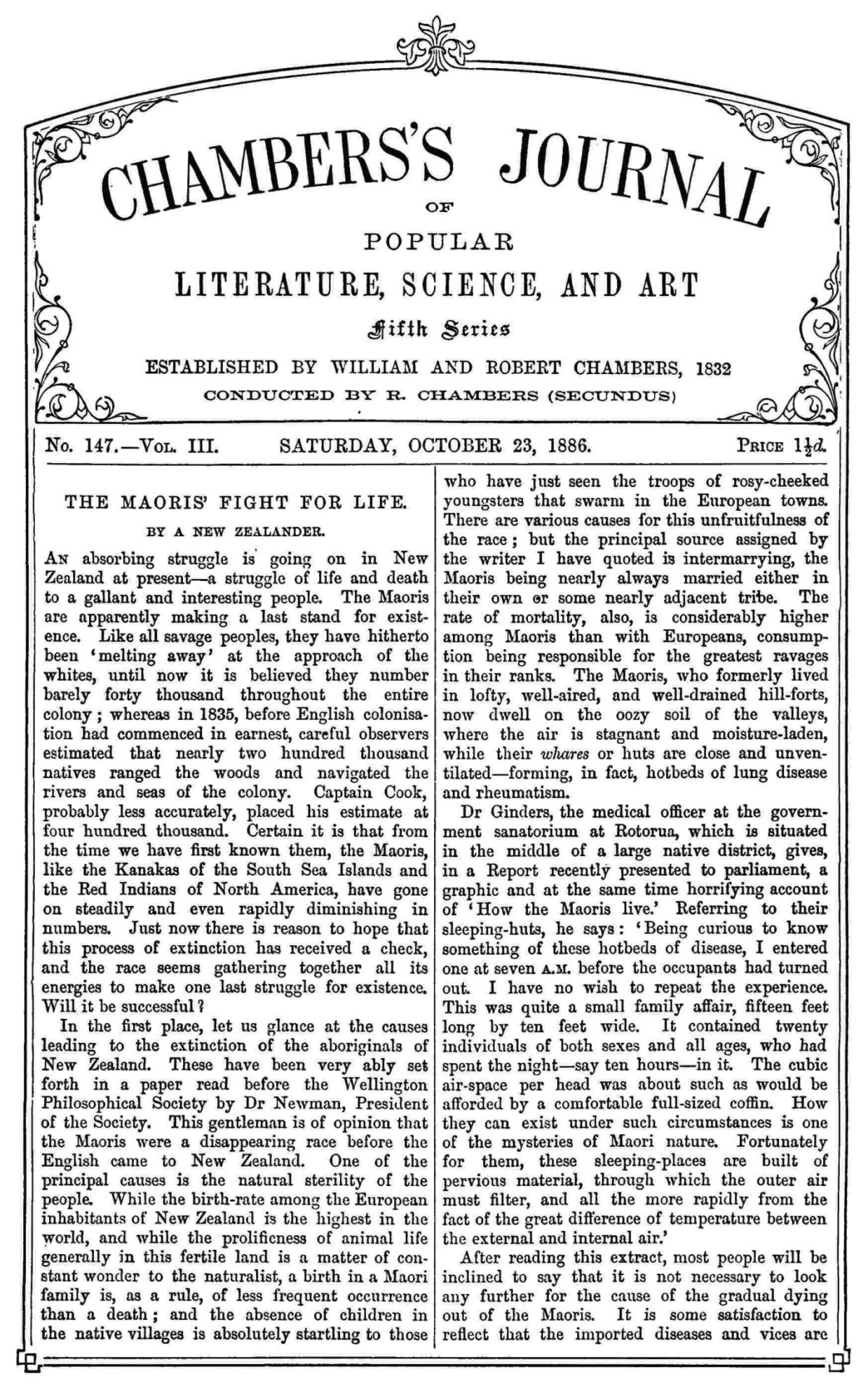 Chamberss Journal Of Popular Literature Science And Art Fifth Series No 147 Vol Iii October 23 1886 Various