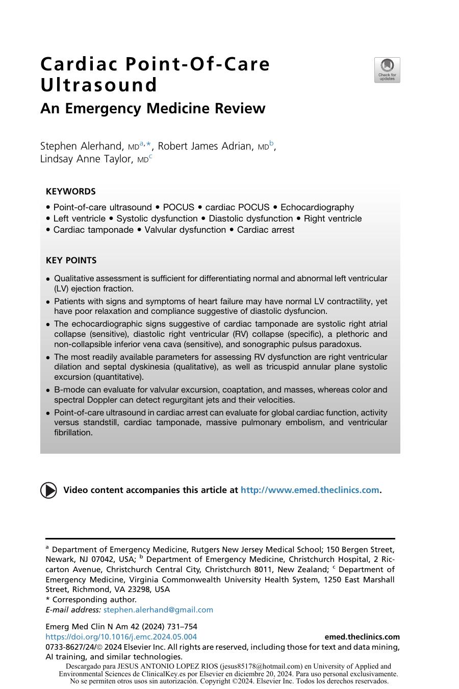 Cardiac Pointofcare Ultrasound Stephen Alerhand Md Robert James Adrian Md Lindsay Anne Taylor Md