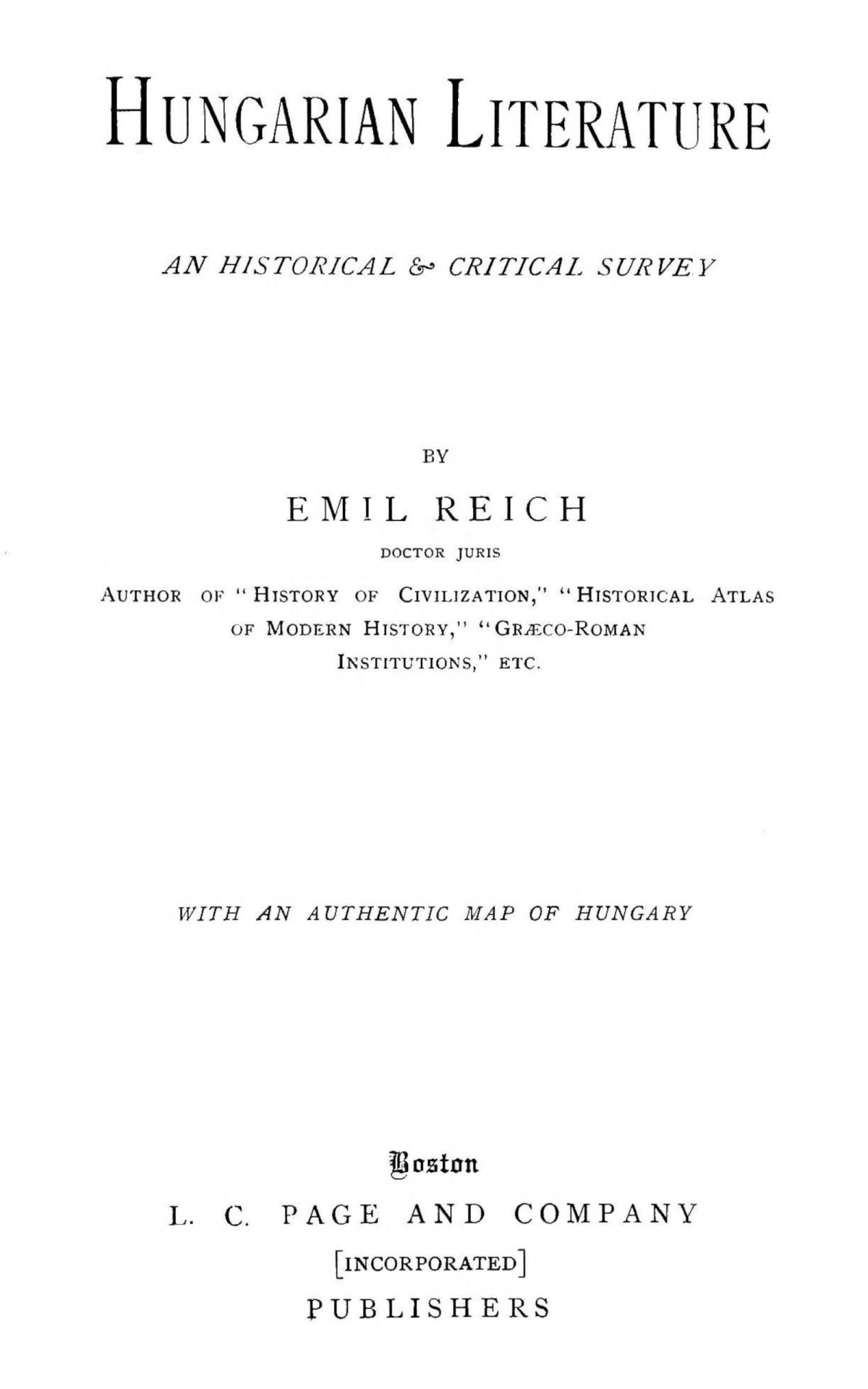 Hungarian Literature Emil Reich