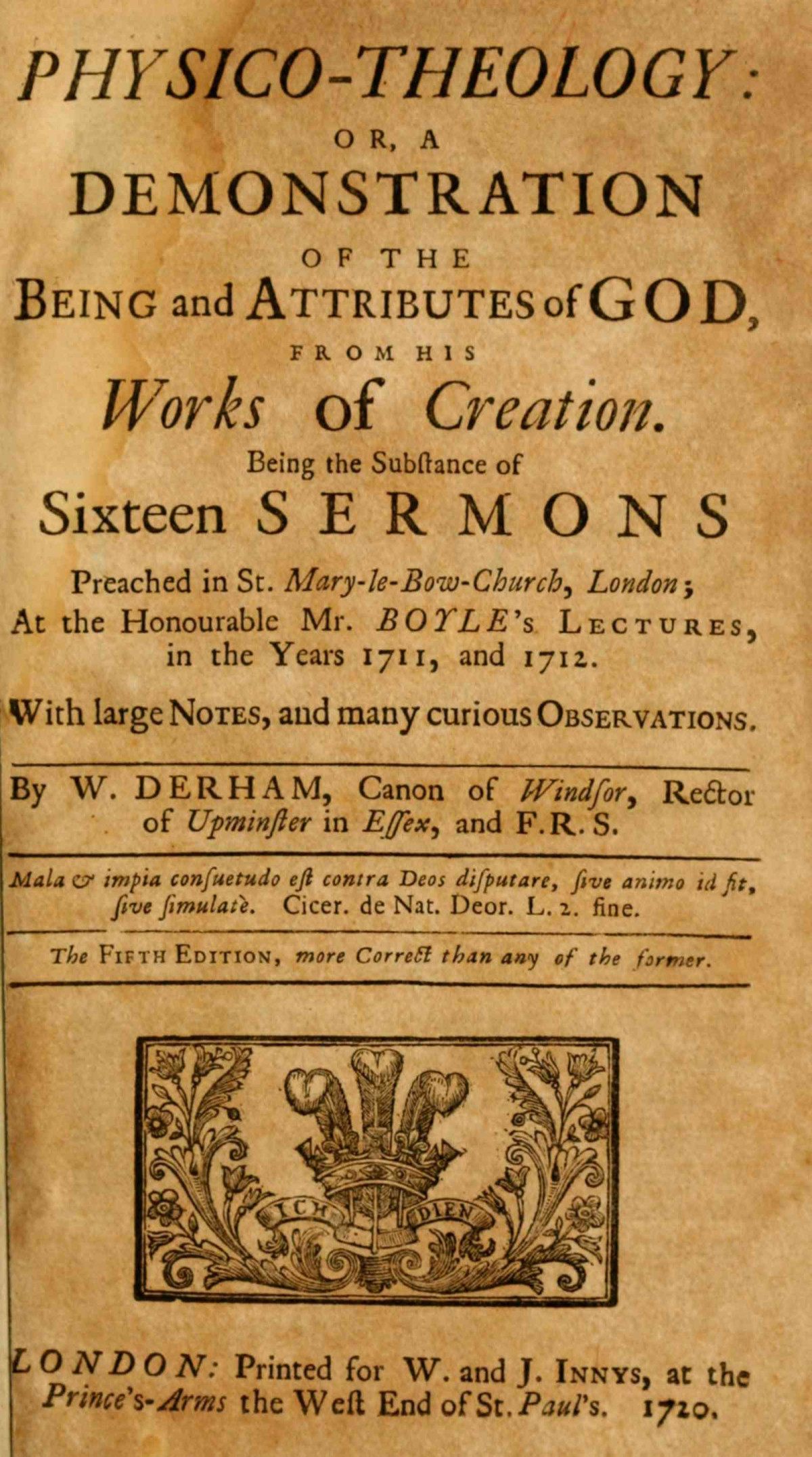 Physicotheology First Edition 1720 William Derham