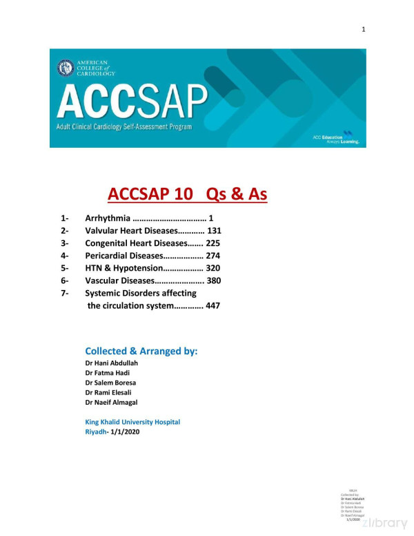 Accsap 10 Adult Clinical Cardiology Selfassessment Program 202021american College Of Cardiologypdf American College Of Cardiology