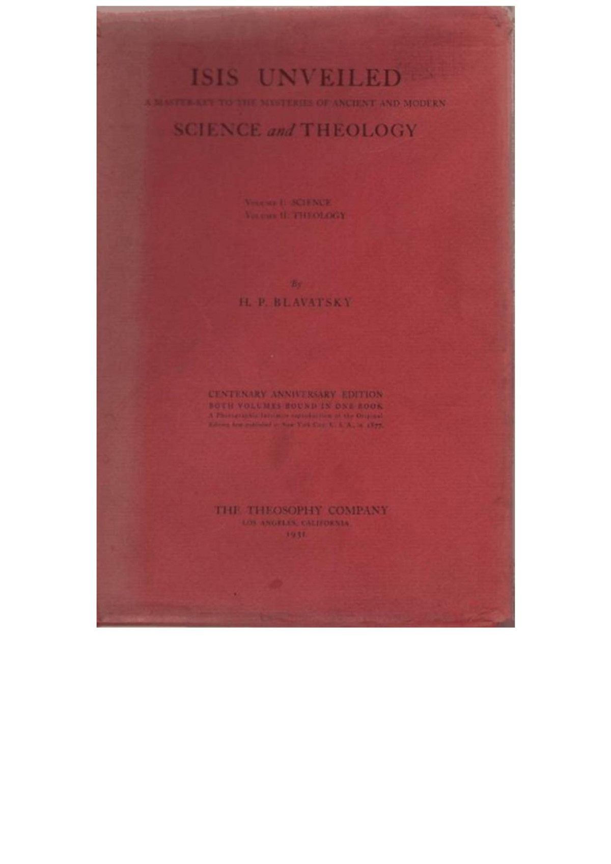 Isis Unveiled Blavatsky Helena
