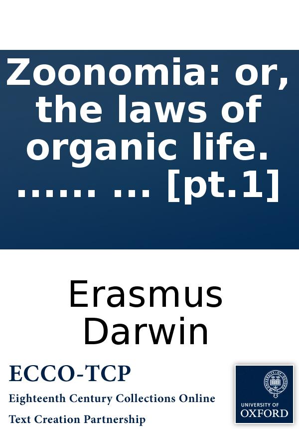 Zoonomia Or The Laws Of Organic Life By Erasmus Darwin Pt1 Erasmus Darwin