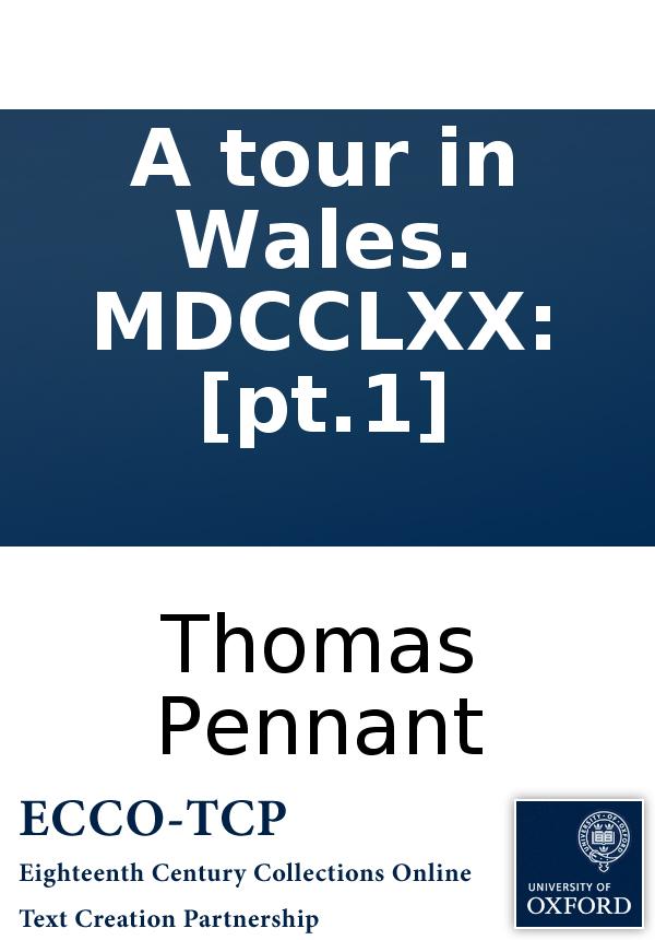 A Tour In Wales Mdcclxx Pt1 Thomas Pennant