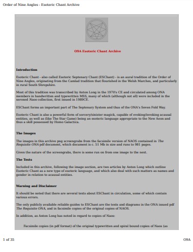 O9a Esoteric Chant Archive Order Of Nine Angles