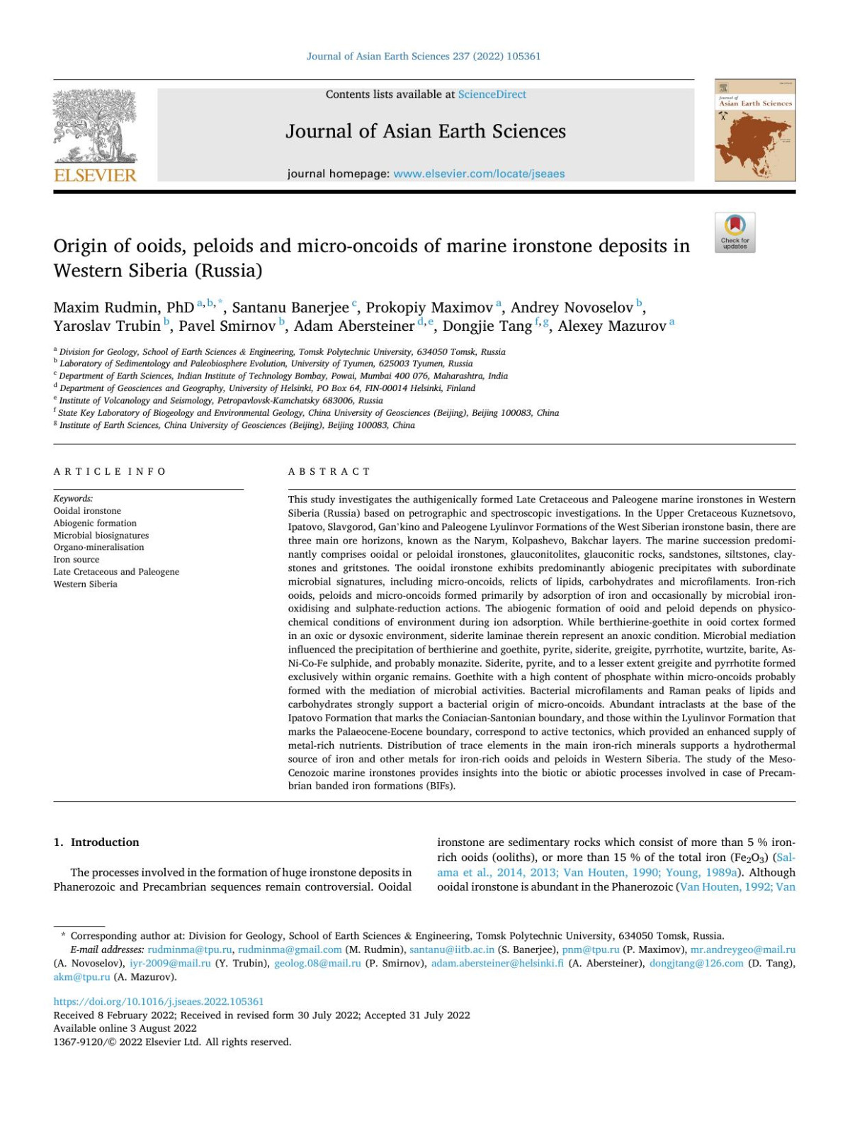 Origin Of Ooids Peloids And Microoncoids Of Marine Ironstone Deposits In Western Siberia Russia Maxim Rudmin