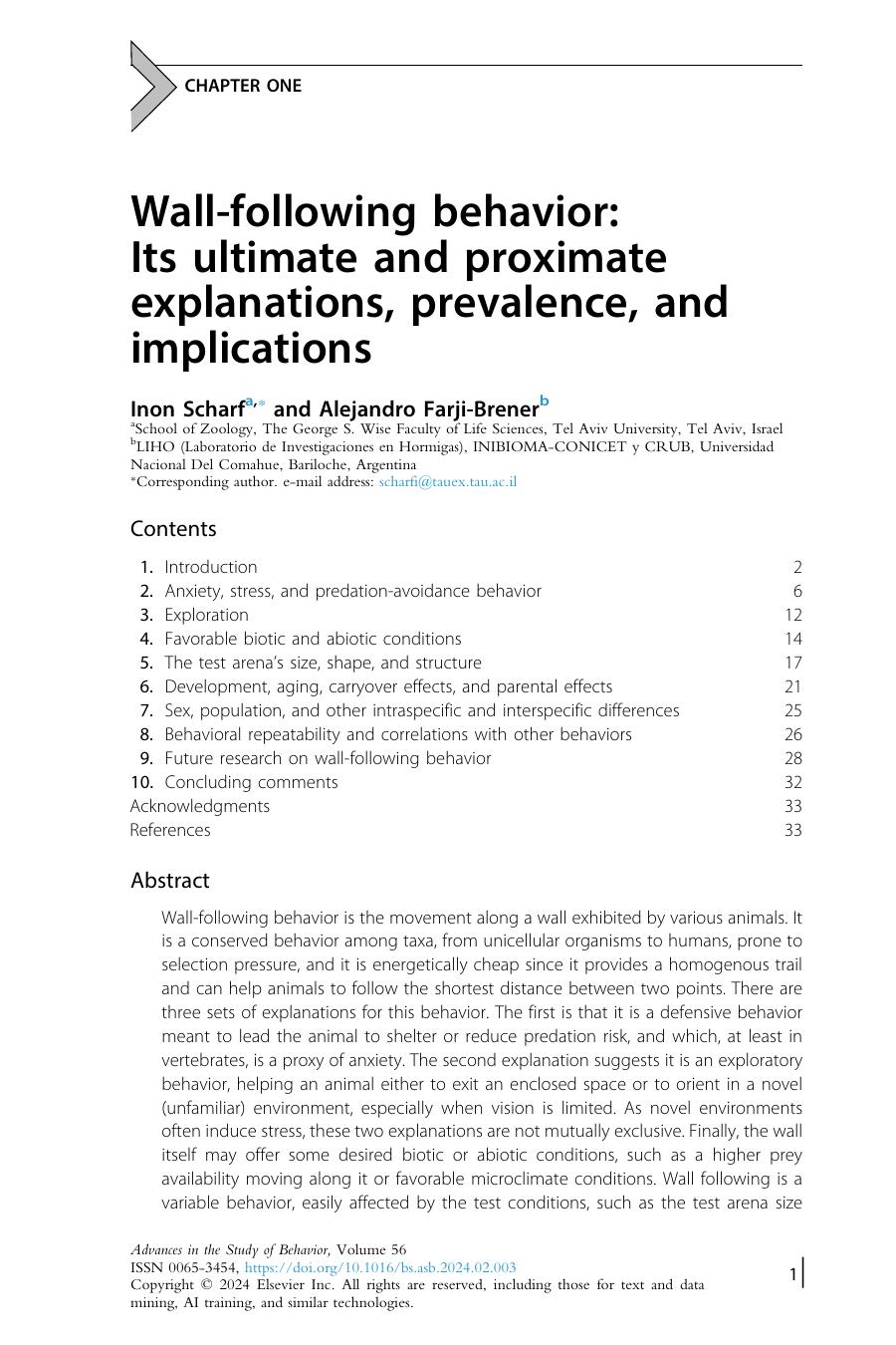 Wallfollowing Behavior Its Ultimate And Proximate Explanations Prevalence And Implications Inon Scharf Alejandro Farjibrener