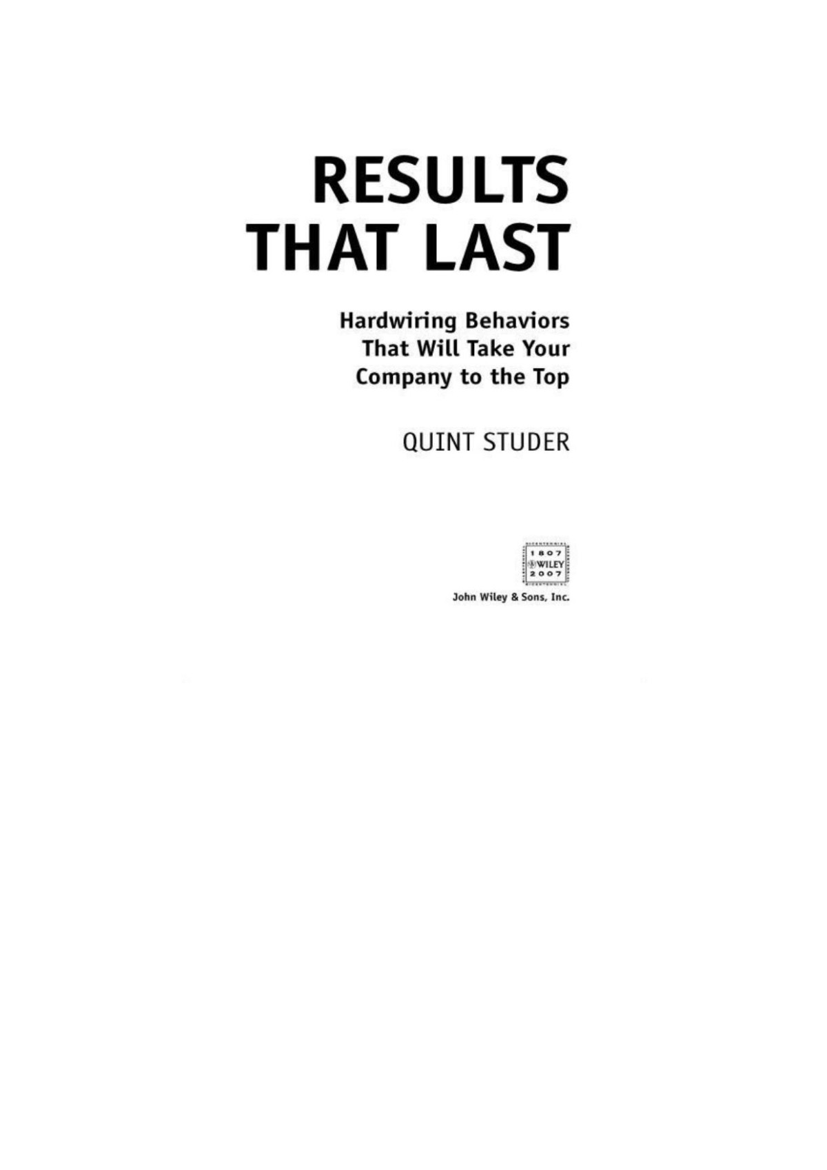 Results That Last Quint Studer
