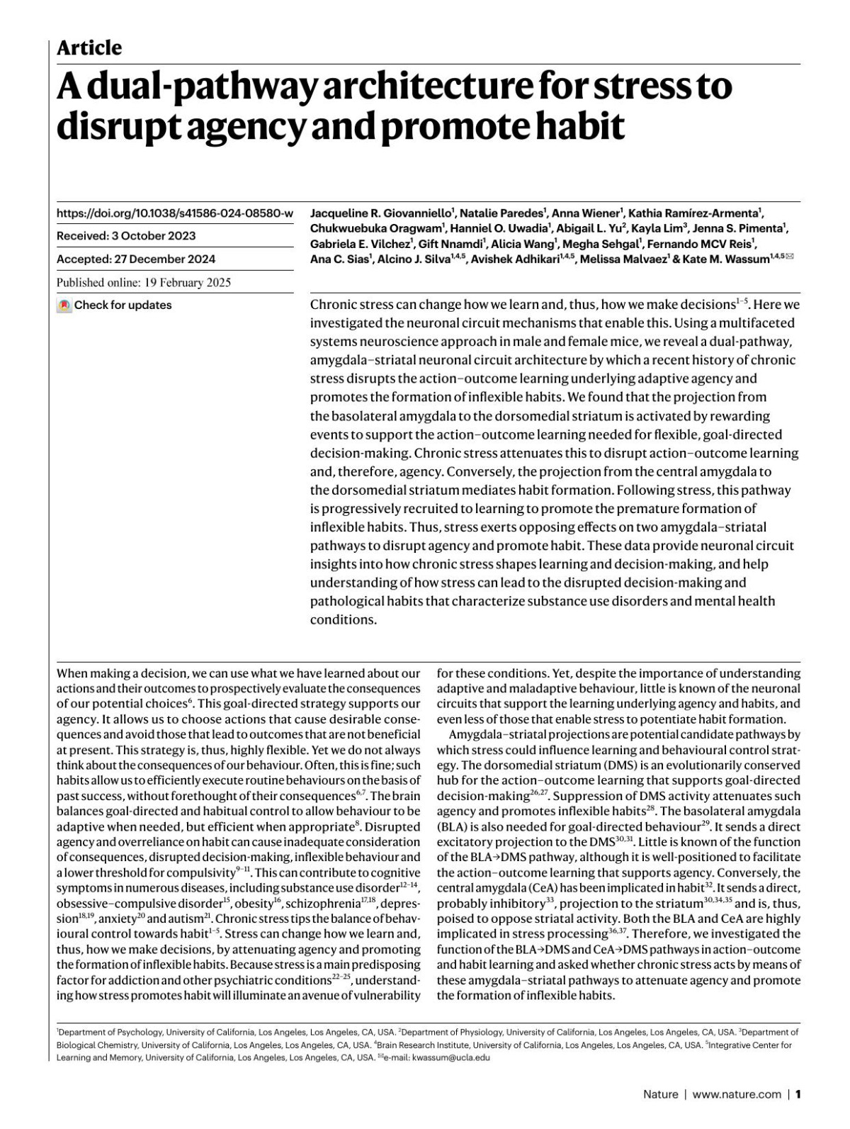 A Dualpathway Architecture For Stress To Disrupt Agency And Promote Habit Jacqueline R Giovanniello1