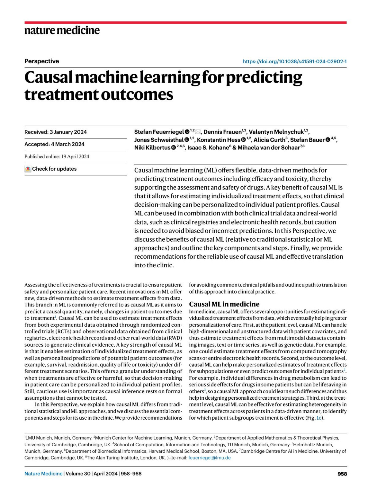 Causal Machine Learning For Predicting Treatment Outcomes Stefan Feuerriegel Dennis Frauen Valentyn Melnychuk Jonas Schweisthal Konstantin Hess Alicia Curth Stefan Bauer Niki Kilbertus Isaac S Kohane Mihaela Schaar