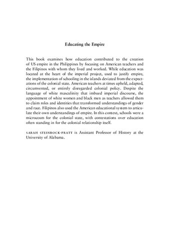 Educating The Empire American Teachers And Contested Colonization In The Philippines Sarah Steinbockpratt