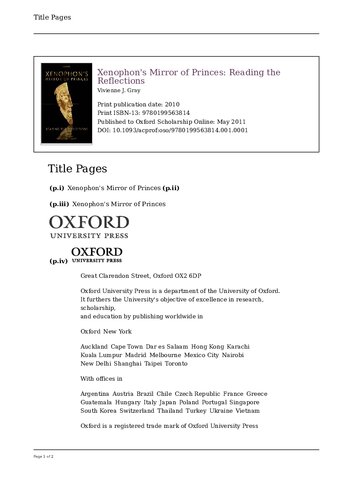 Xenophons Mirror Of Princes Reading The Reflections Online Vivienne J Gray