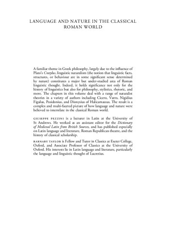 Language And Nature In The Classical Roman World Giuseppe Pezzini Barnaby Taylor
