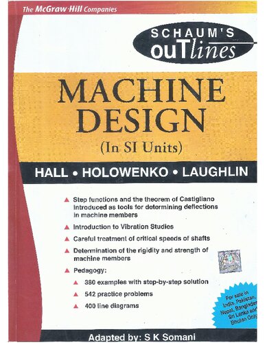 Machine Design 5th Edition Alfred Hall Alfred Holowenko Herman Laughlin And S K Somani