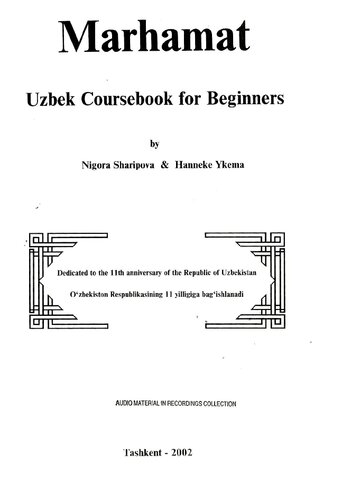 Marhamat Uzbek Coursebook For Beginners Nigora Sharipova Hanneke Ykema