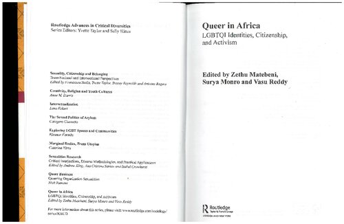 Queer In Africa Lgbtqi Identities Citizenship And Activism 1 Zethu Matebeni Editor