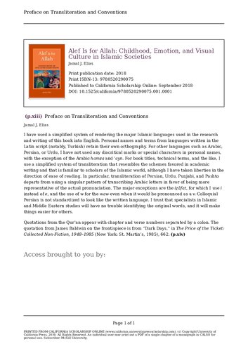 Alef Is For Allah Childhood Emotion And Visual Culture In Islamic Societies Jamal J Elias