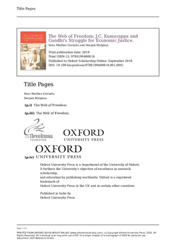 The Web Of Freedom Jc Kumarappa And Gandhis Struggle For Economic Justice Venu Madhav Govindu