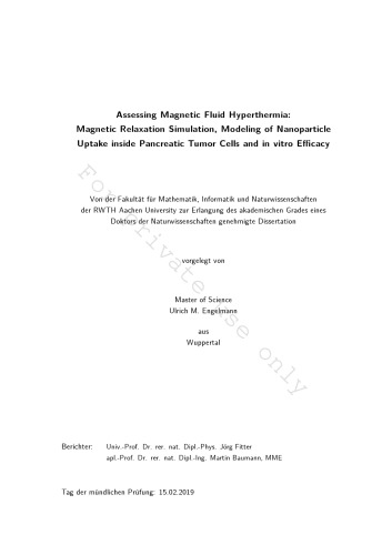 Assessing Magnetic Fluid Hyperthermia Magnetic Relaxation Simulation Modeling Of Nanoparticle Uptake Inside Pancreatic Tumor Cells And In Vitro Efficacy Ulrich Engelmann