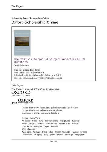 Cosmic Viewpoint A Study Of Senecas Natural Questions Online Gareth D Williams