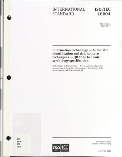 Qr Code Bar Code Symbology Specification Isoiec 180042015 Third Isoiec