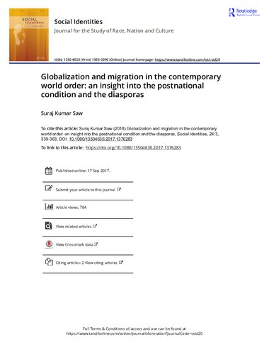 Globalization And Migration In The Contemporary World Order An Insight Into The Postnational Condition And The Diasporas Suraj Kumar Saw