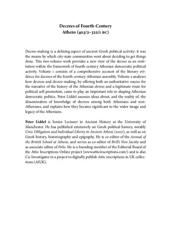 Decrees Of Fourthcentury Athens 40323221 Bc 2 Volumes Peter Liddel