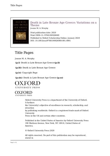 Death In Late Bronze Age Greece Variations On A Theme Joanne M A Murphy