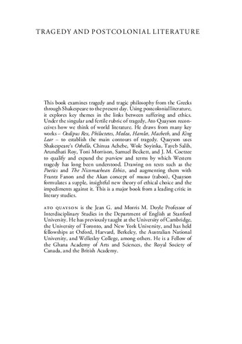 Tragedy And Postcolonial Literature Ato Quayson