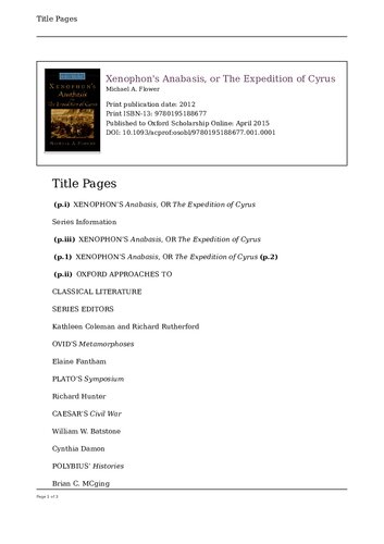 Xenophons Anabasis Or The Expedition Of Cyrus Online Michael A Flower