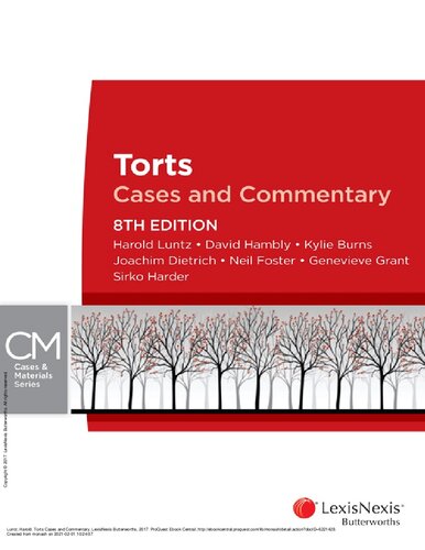 Torts Cases And Commentary 8th Edition Harold Luntz Et Al